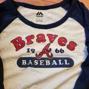 Majestic Atlanta Braves Baseball Long Sleeve Tee - Red and Navy